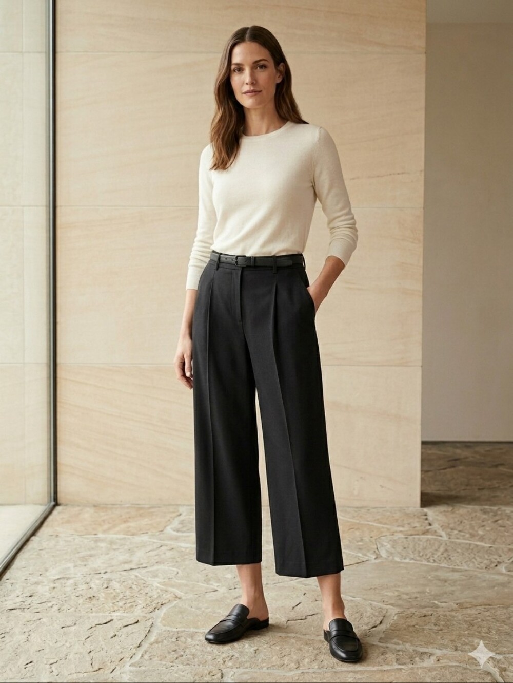 Lafayette 148 Black Wool High Rise Pleated Cropped Pants Size 8 Black